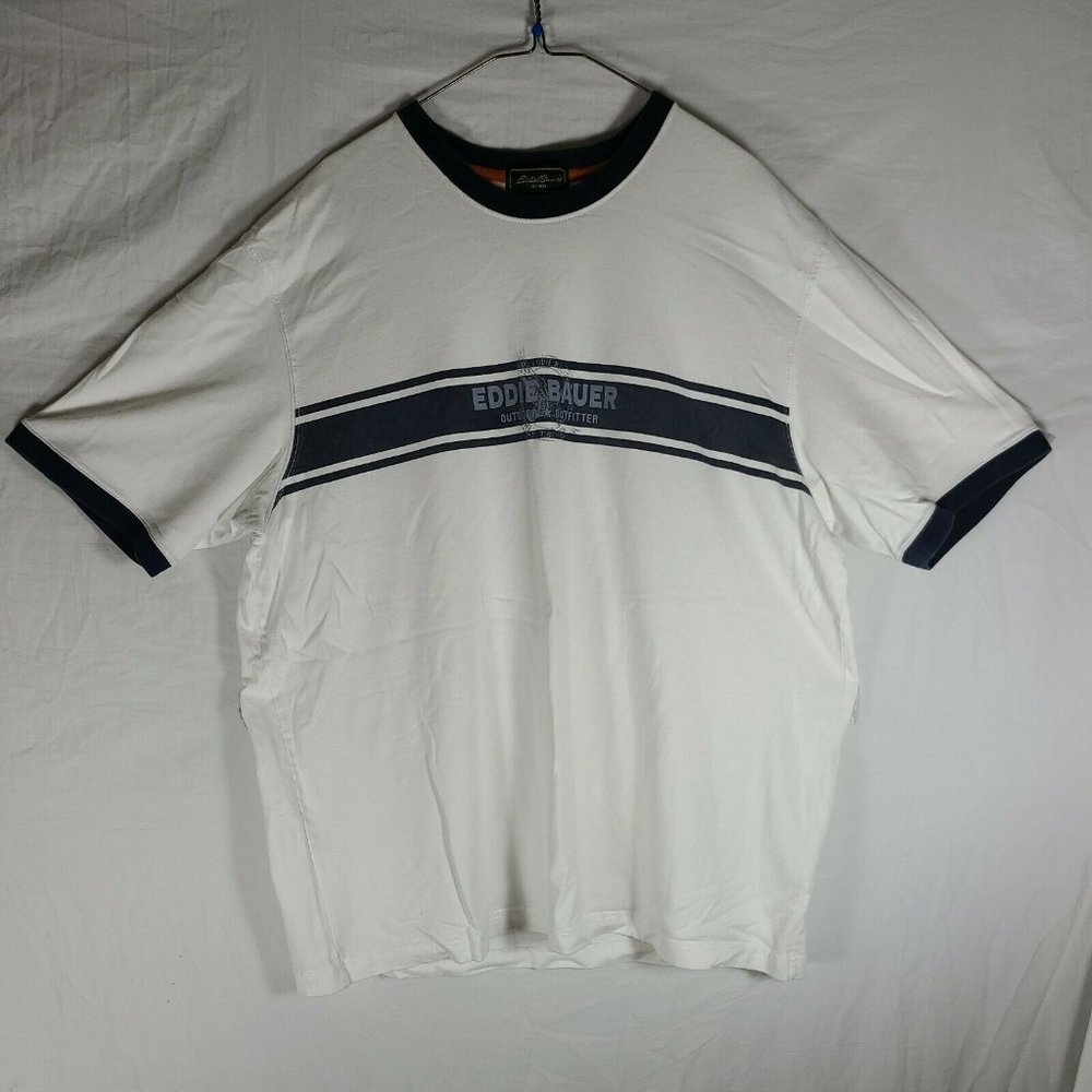 Vtg 90s Eddie Bauer Shirt Men Size X Large Spellout Logo Blue Graphic
